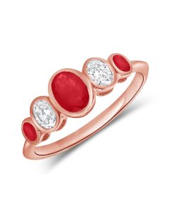 1.06CT RUBY AND OVAL SHAPE DIAMOND GRADUATED FIVE STONE RING