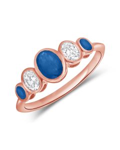 1CT SAPPHIRE AND OVAL SHAPE DIAMOND GRADUATED FIVE STONE RING