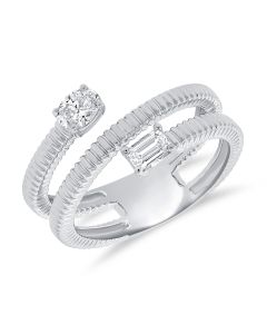0.40CT EMERALD SHAPE AND OVAL SHAPE DIAMOND FLUTED WRAP RING