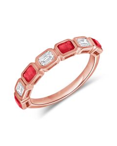 1.19CT RUBY AND EMERALD SHAPE DIAMOND BEZEL SET HALFWAY RING