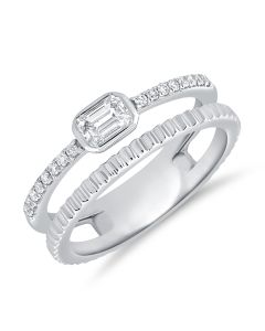 0.37CT EMERALD SHAPE AND ROUND DIAMOND FLUTED RING