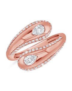 0.88CT PEAR SHAPE AND ROUND DIAMOND BEZEL SET WRAP RING