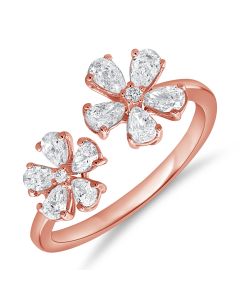 0.73CT PEAR SHAPE AND ROUND DIAMOND FLOWER WRAP RING