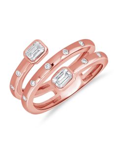 0.61CT EMERALD SHAPE AND ROUND DIAMOND BEZEL SET WRAP RING