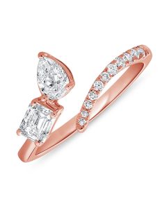 0.82CT EMERALD SHAPE, PEAR SHAPE AND ROUND DIAMOND WRAP RING