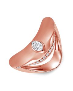 0.47CT MARQUISE SHAPE AND ROUND DIAMOND BEZEL SET CURVED RING