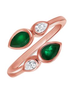 1.13CT EMERALD AND PEAR SHAPE DIAMOND BEZEL SET WRAP RING