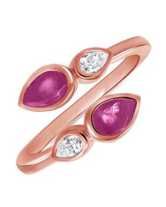 1.13CT PINK SAPPHIRE AND PEAR SHAPE DIAMOND BEZEL SET WRAP RING