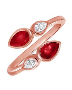 1.13CT RUBY AND PEAR SHAPE DIAMOND BEZEL SET WRAP RING