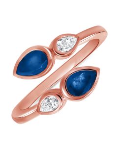 1.13CT SAPPHIRE AND PEAR SHAPE DIAMOND BEZEL SET WRAP RING