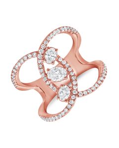 1.02CT OVAL SHAPE AND ROUND DIAMOND CROSSOVER RING