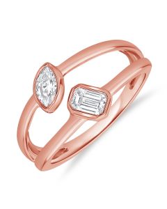 0.45CT EMERALD SHAPE AND MARQUISE SHAPE DIAMOND BEZEL SET RING