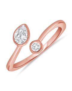 0.34CT PEAR SHAPE AND ROUND DIAMOND WRAP BEZEL RING