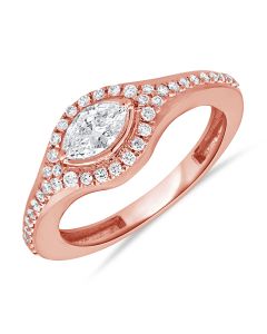 0.34CT MARQUISE SHAPE AND ROUND DIAMOND RING