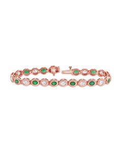 5.06CT EMERALD AND OVAL SHAPE DIAMOND BEZEL SET TENNIS BRACELET