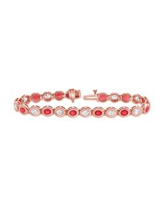 5.06CT RUBY AND OVAL SHAPE DIAMOND BEZEL SET TENNIS BRACELET
