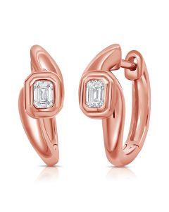 0.40CT EMERALD SHAPE DIAMOND SOLITAIRE BEZEL SET HUGGIE EARRINGS