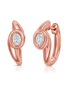 0.40CT OVAL SHAPE DIAMOND SOLITAIRE BEZEL SET HUGGIE EARRINGS
