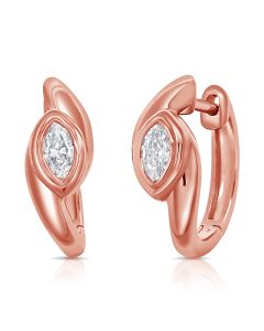 0.30CT MARQUISE SHAPE DIAMOND SOLITAIRE BEZEL SET HUGGIE EARRINGS