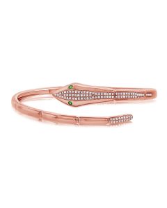 .45CT GREEN TSAVORITE AND DIAMOND SNAKE CUFF BANGLE