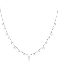 4.76CT PEARL AND DIAMOND BEZEL STATION NECKLACE