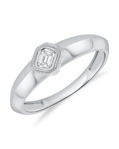 0.20CT EMERALD SHAPE DIAMOND BEZEL SET SOLITAIRE RING
