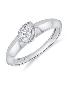 0.22CT PEAR SHAPE DIAMOND BEZEL SET SOLITAIRE RING