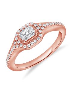 0.63CT EMERALD SHAPE AND ROUND DIAMOND RING