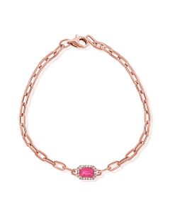 .73CT PINK SAPPHIRE AND ROUND DIAMOND PAPERCLIP LINK BRACELET