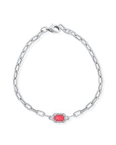 .73CT RUBY ANDAND ROUND DIAMOND PAPERCLIP LINK BRACELET