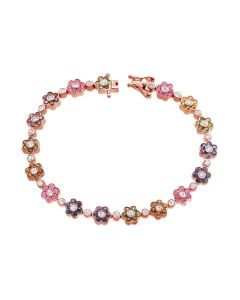 4.89CT RAINBOW COLOR AND ROUND DIAMOND FLOWER TENNIS BRACELET