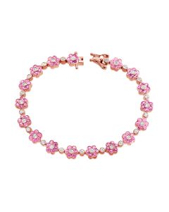 4.89CT PINK SAPPHIRE AND ROUND DIAMOND FLOWER TENNIS BRACELET