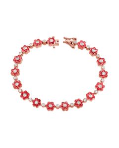 4.89CT RUBY AND ROUND DIAMOND FLOWER TENNIS BRACELET