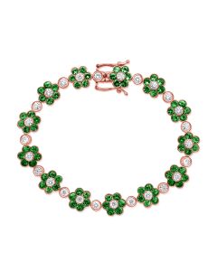 7.70CT EMERALD AND ROUND DIAMOND FLOWER TENNIS BRACELET