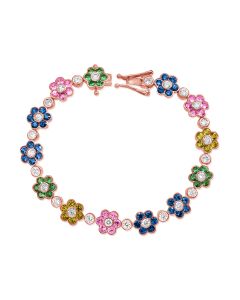 7.70CT RAINBOW COLOR AND ROUND DIAMOND FLOWER TENNIS BRACELET