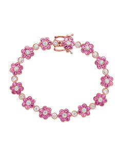 7.70CT PINK SAPPHIRE AND ROUND DIAMOND FLOWER TENNIS BRACELET