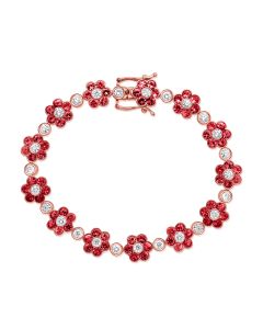 7.70CT RUBY AND ROUND DIAMOND FLOWER TENNIS BRACELET