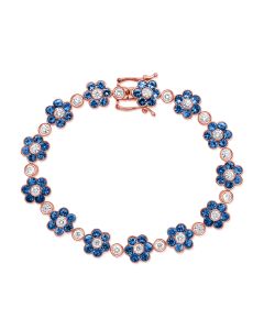 7.70CT SAPPHIRE AND ROUND DIAMOND FLOWER TENNIS BRACELET