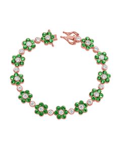10.30CT EMERALD AND ROUND DIAMOND FLOWER TENNIS BRACELET