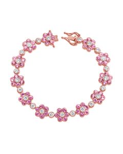 10.30CT PINK SAPPHIRE AND ROUND DIAMOND FLOWER TENNIS BRACELET