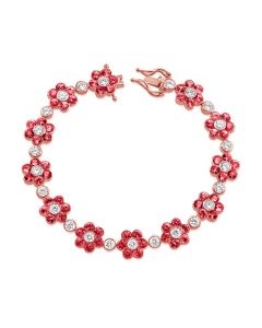 10.30CT RUBY AND ROUND DIAMOND FLOWER TENNIS BRACELET