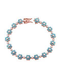 4.48CT TURQUOISE AND ROUND DIAMOND FLOWER TENNIS BRACELET