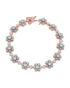 5.95CT TURQUOISE AND ROUND DIAMOND FLOWER TENNIS BRACELET