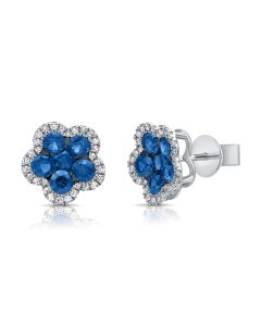 1.78CT SAPPHIRE AND DIAMOND FLOWER STUD EARRINGS