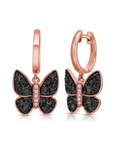 .99CT BLACK DIAMOND AND DIAMOND BUTTERFLY HUGGIE EARRINGS