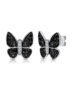 .99CT BLACK DIAMOND AND DIAMOND BUTTERFLY STUD EARRINGS