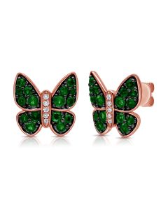 .65CT EMERALD AND DIAMOND BUTTERFLY STUD EARRINGS