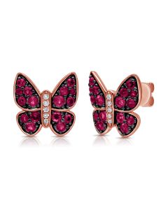 .93CT PINK SAPPHIRE AND DIAMOND BUTTERFLY STUD EARRINGS