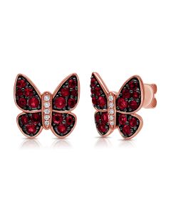 1.03CT RUBY AND DIAMOND BUTTERFLY STUD EARRINGS