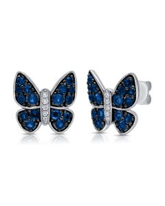 1.04CT SAPPHIRE AND DIAMOND BUTTERFLY STUD EARRINGS